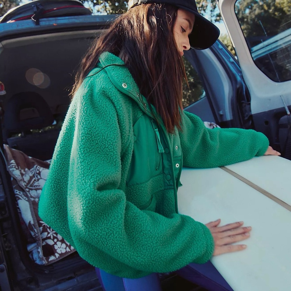 NWOT FP Movement Hit the Slopes Fleece Jacket in Green Glow - Picture 3 of 9